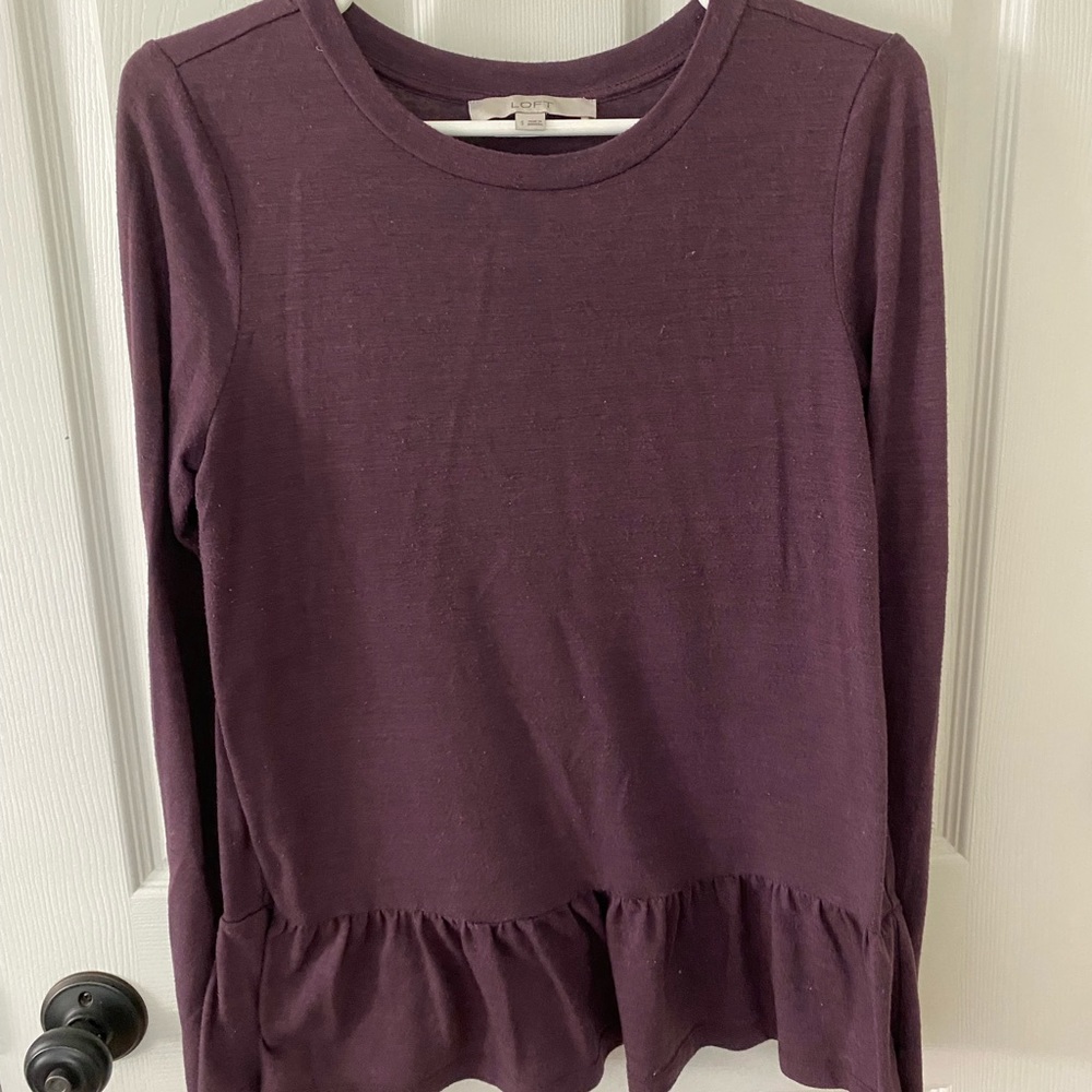 LOFT Plum Long Sleeve Peplum Top